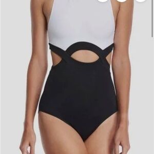 Oye Stylish Black and White Cutout Swimsuit